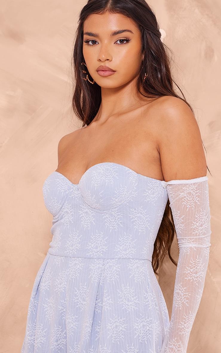 Blue Lace Bardot Sleeve Pintuck Romper Product Image