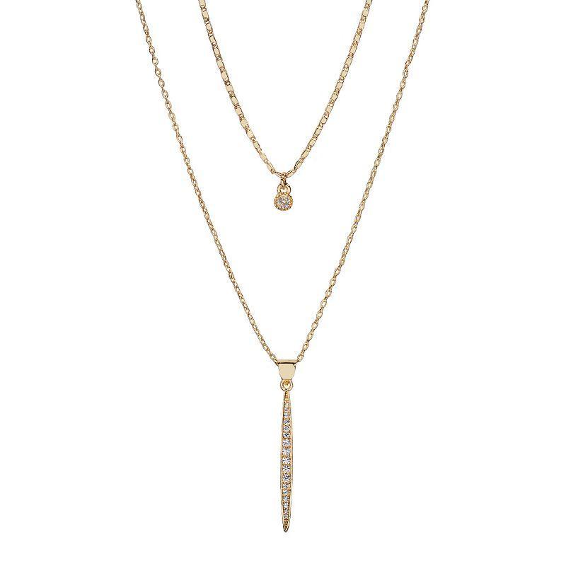 LC Lauren Conrad 2-Row Cubic ZIrconia Pave Stick Pendant Necklace, Womens, Gold Product Image