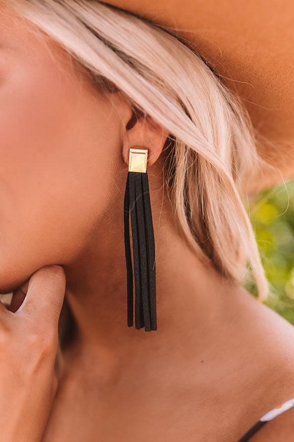 The Elaine Leather Earrings in Black Product Image