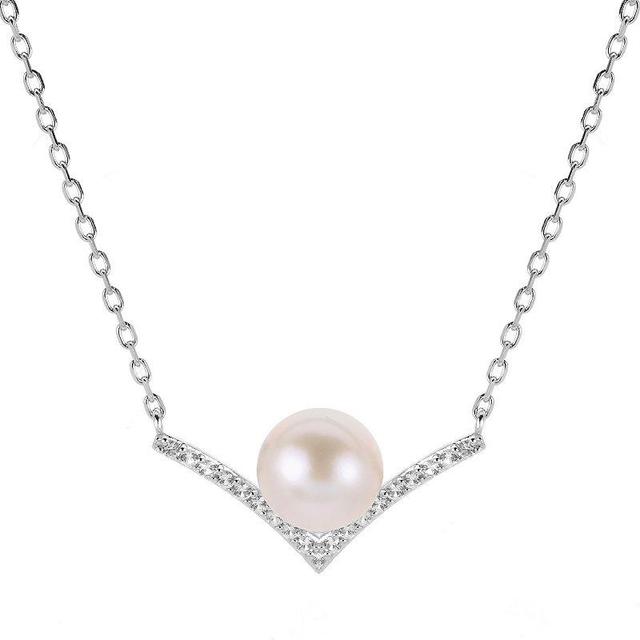 PearLustre by Imperial Sterling Silver Freshwater Cultured Pearl & Lab-Created White Sapphire V Necklace, Womens Product Image