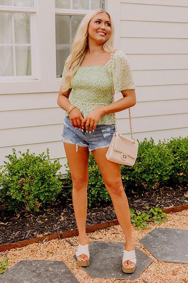 Peonies Preferred Smocked Top In Lime Product Image