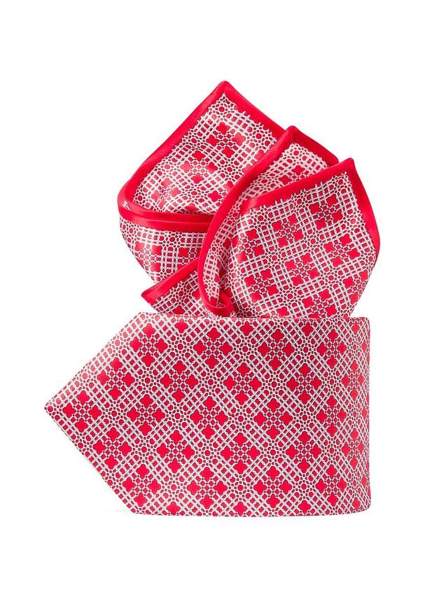 Mens Luxury Hand Printed Silk Tie Set Product Image