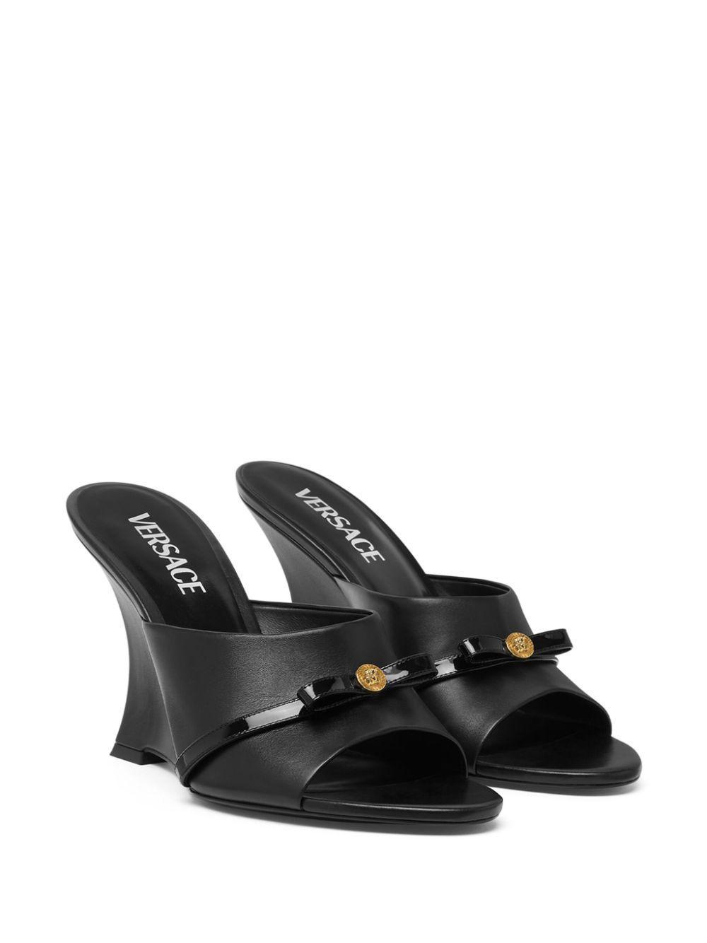 VERSACE Gianni Ribbon Black Leather Sandals Product Image