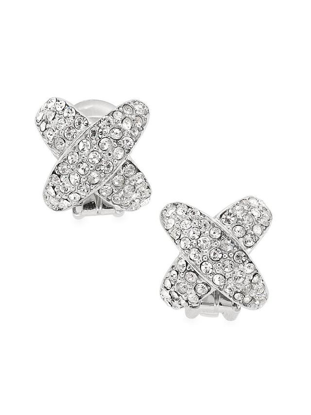 Womens Rhodium-Plated & Glass Crystal X Clip-On Earrings Product Image