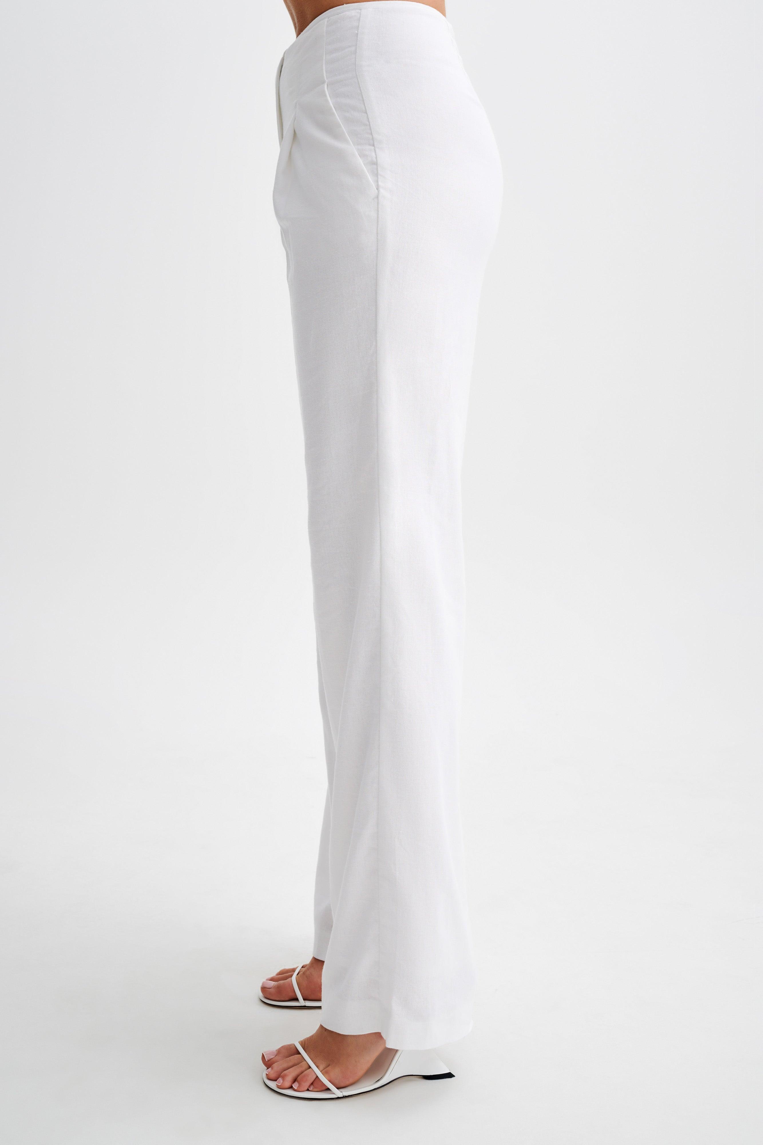 Adrina Straight Leg Linen Pant - White Product Image