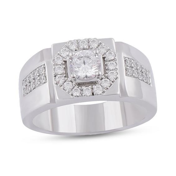 Men's 1 CT. T.w. Diamond Octagon Frame Signet-Style Ring in 10K White Gold Product Image