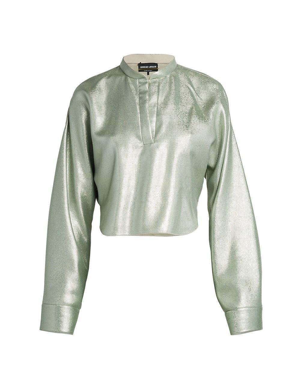 Womens Metallic Split-Neck Blouse Product Image