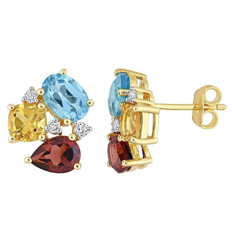 Stella Grace Gold Tone Sterling Silver Multi Gemstone Stud Earrings, Womens, 18k Gold Plated Product Image