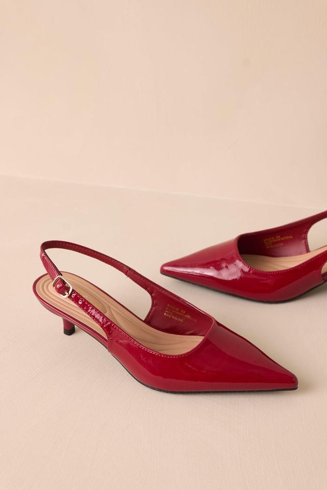 Celestial Dreams Burgundy Pointed-Toe Slingback Kitten Heels Product Image