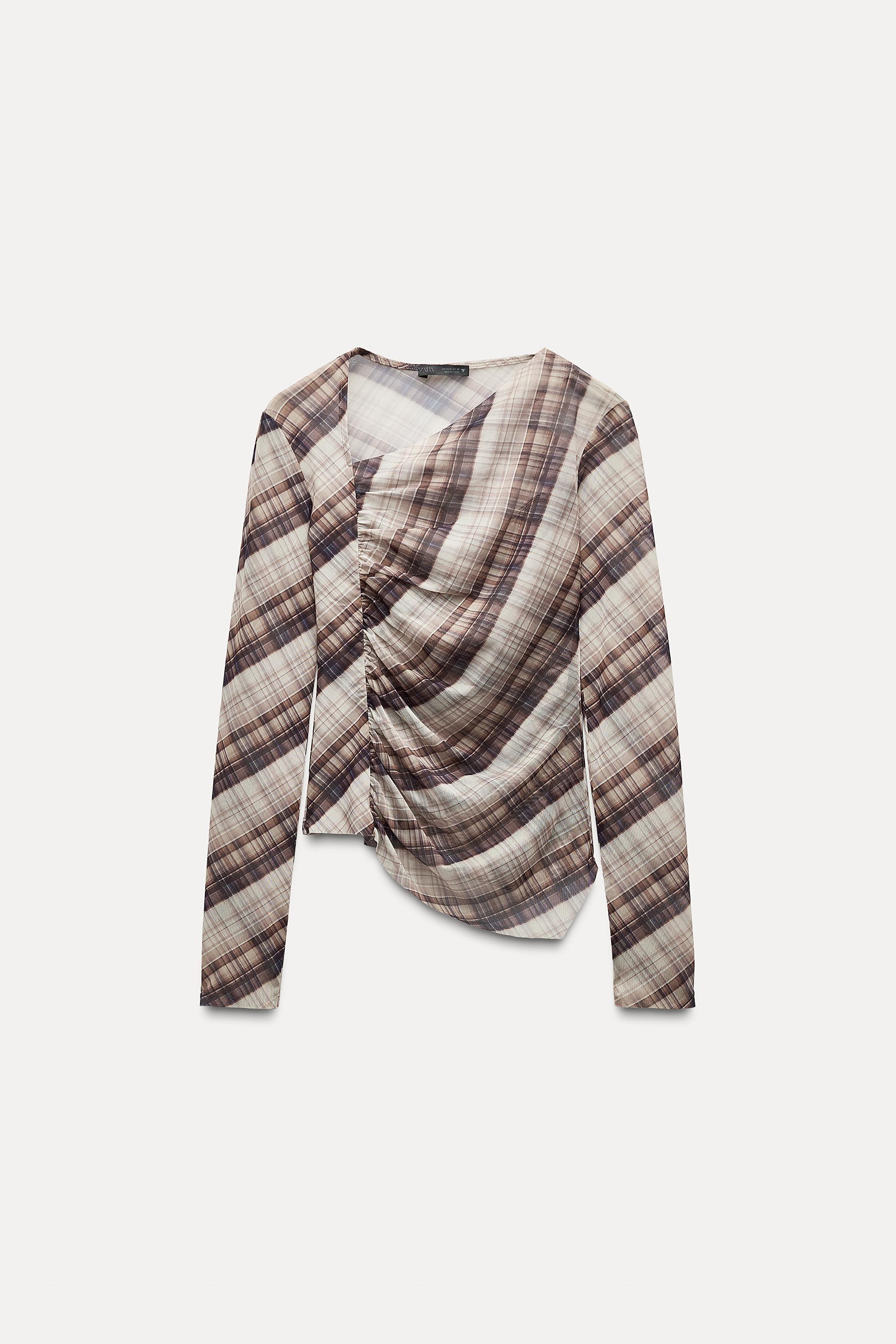 DRAPED PLAID TULLE TOP Product Image