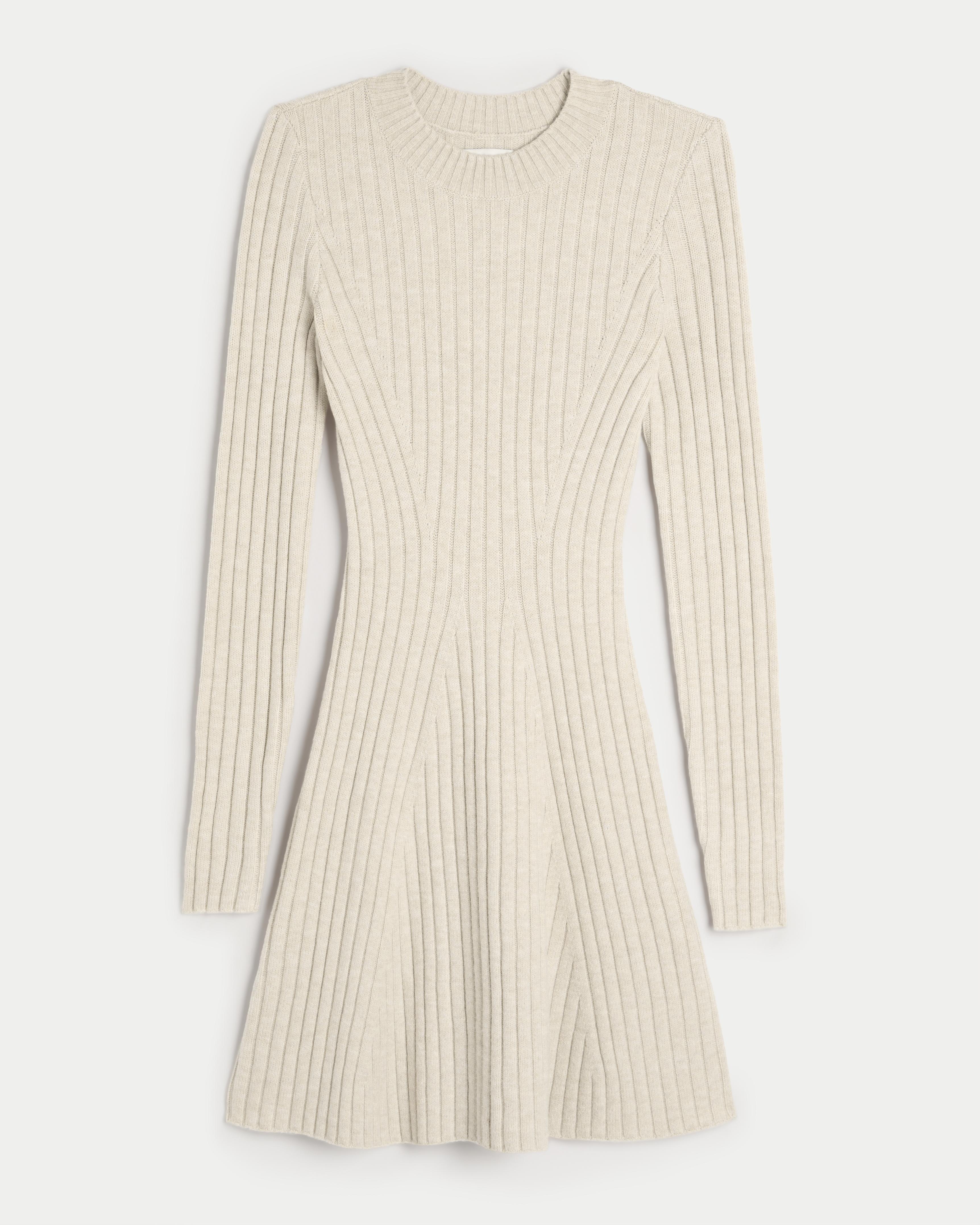 Ribbed Skater Mini Sweater Dress Product Image