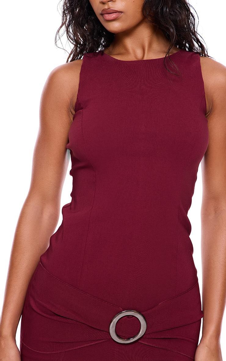 Wine Wrap Belt Detail Sleeveless Bodycon Dress Product Image