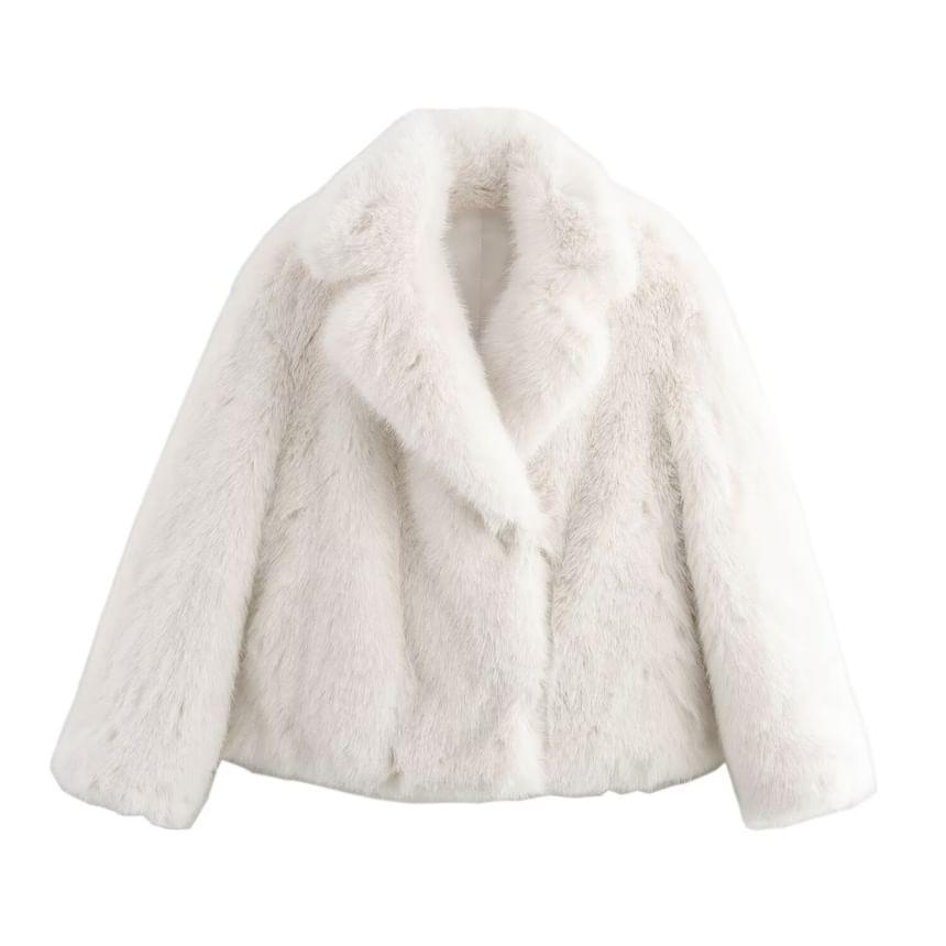 Lapel Collar Fluffy Button Jacket Product Image