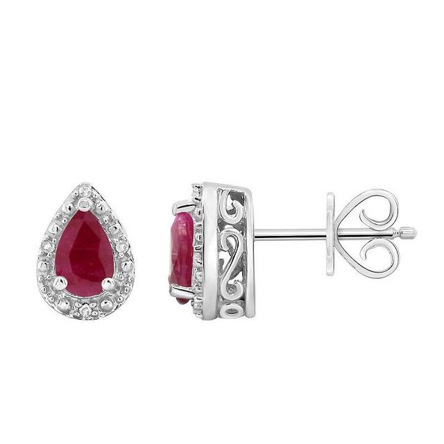 Celebration Gems Sterling Silver 6x4mm Pear Shaped Genuine Ruby Diamond Accent Studs, Womens, Red Product Image