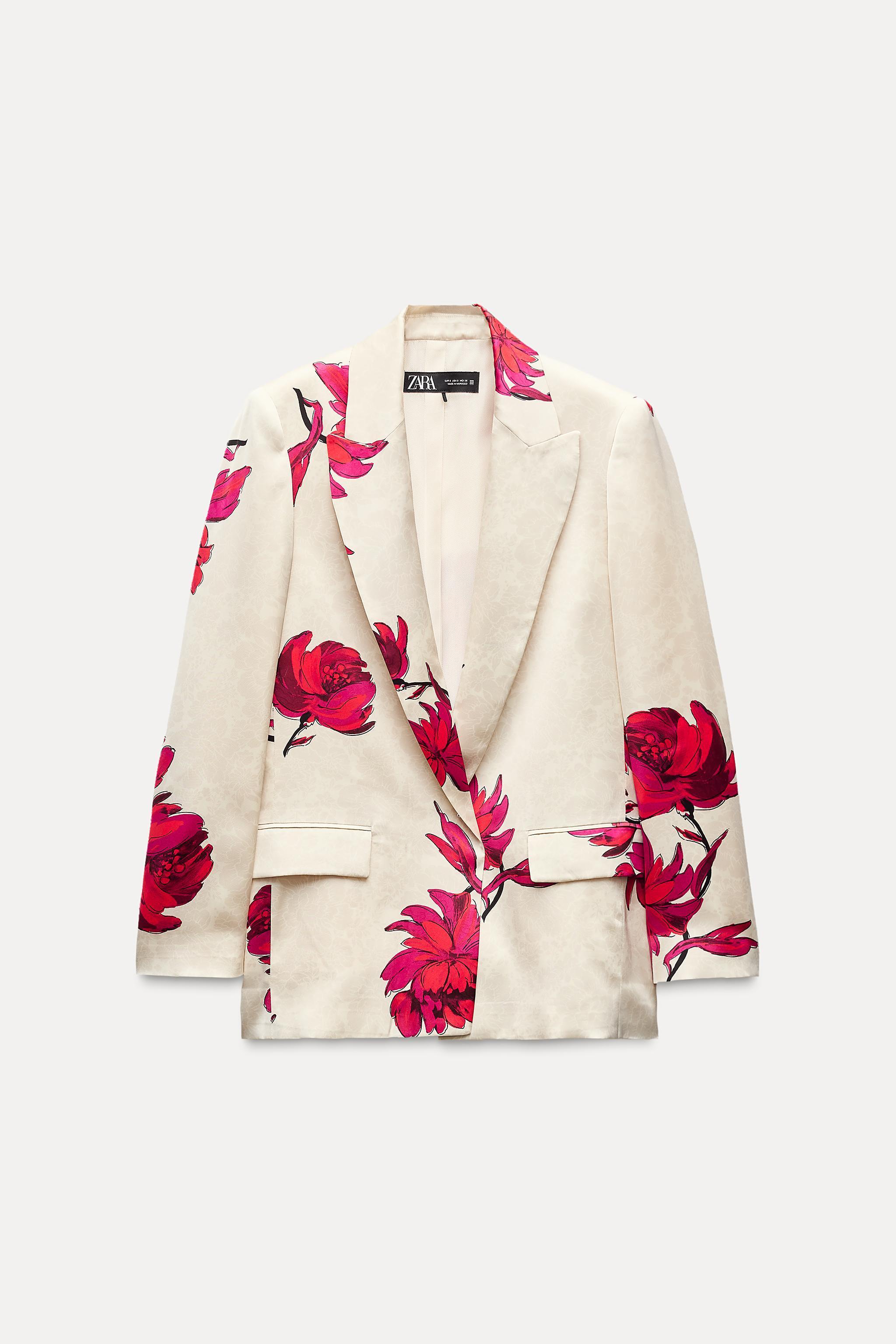 FLORAL PRINT SATIN EFFECT BLAZER Product Image