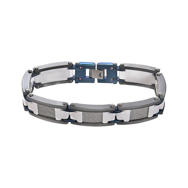 Stainless Steel, Blue Immersion-Plated Stainless Steel, and White and Black Ceramic Bracelet - Men, Mens Product Image