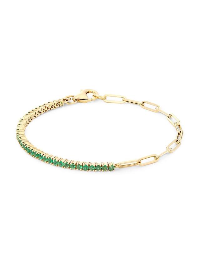 Womens 14K Gold & Emerald Half-&-Half Tennis Bracelet Product Image