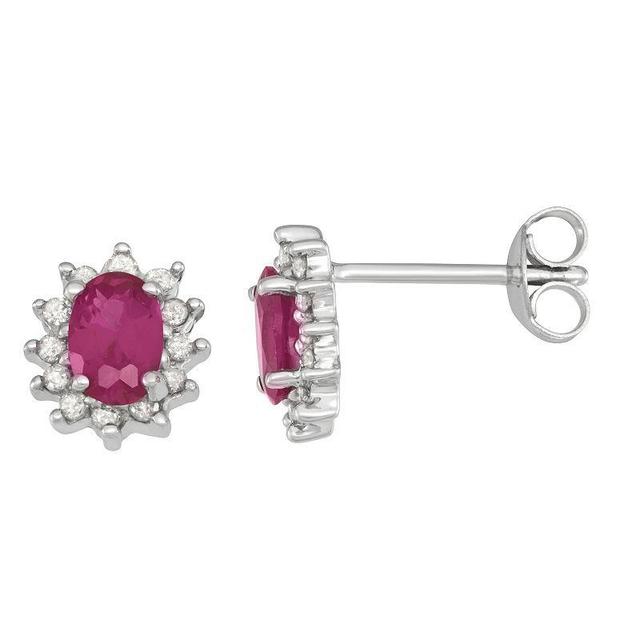 Sterling Silver Oval Lab-Created Ruby & 1/4 Carat T.W. Diamond Stud Earrings, Womens Product Image