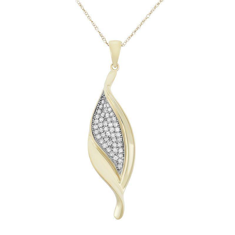 1/3 Carat T.W. Diamond 10k Gold Leaf Pendant Necklace, Womens White Product Image