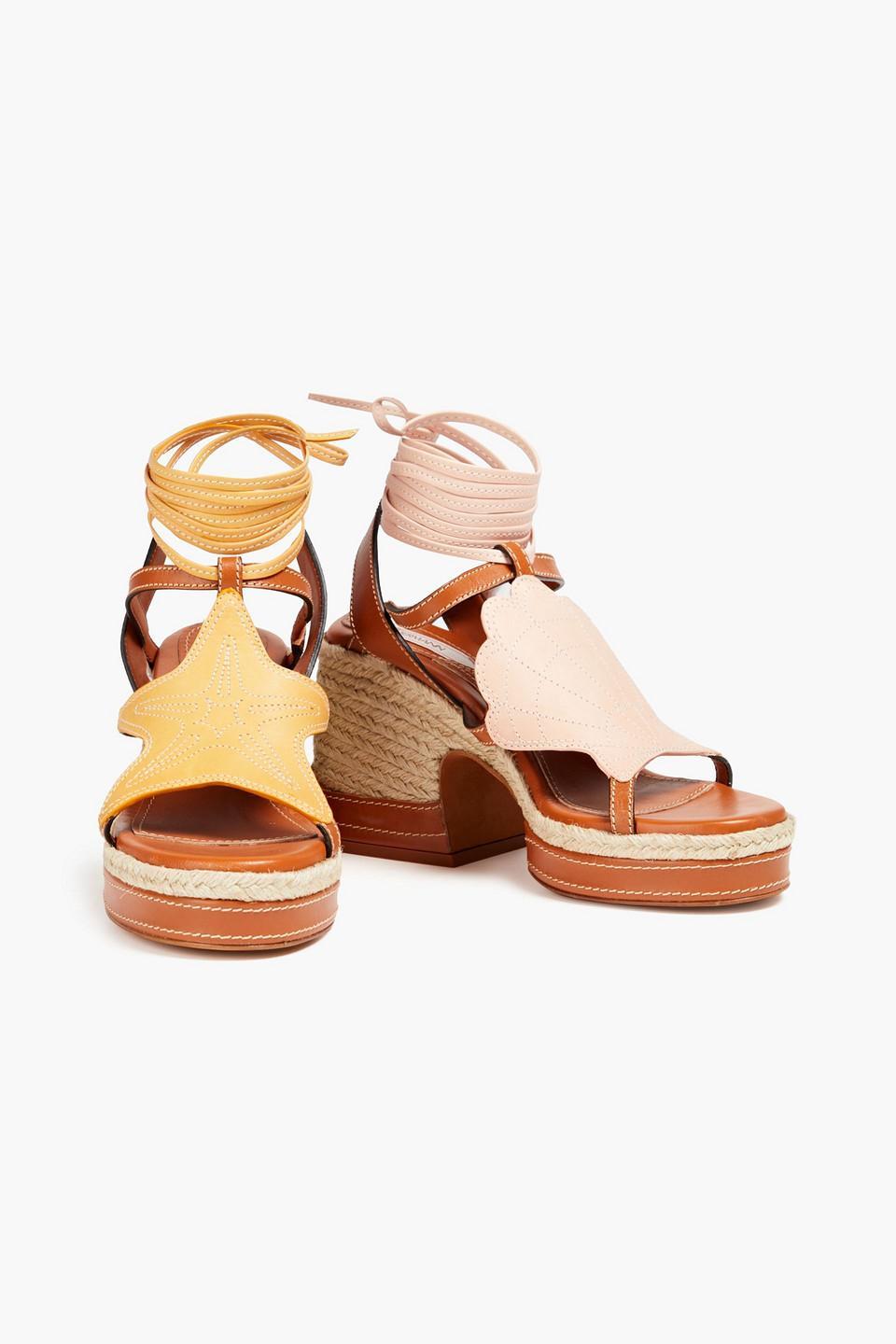 Color-block Leather Espadrille Platform Sandals In Tan Product Image