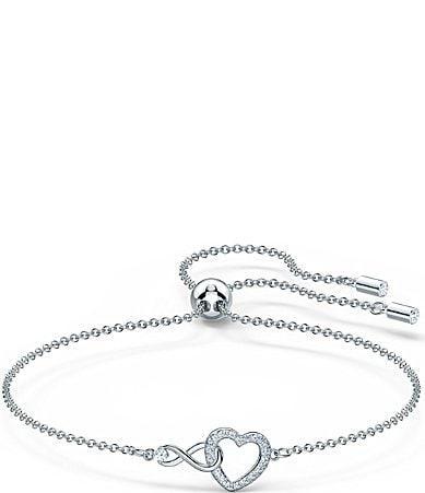 Womens Hyperbola Crystal Rhodium-Plated Infinity & Heart Bracelet Product Image