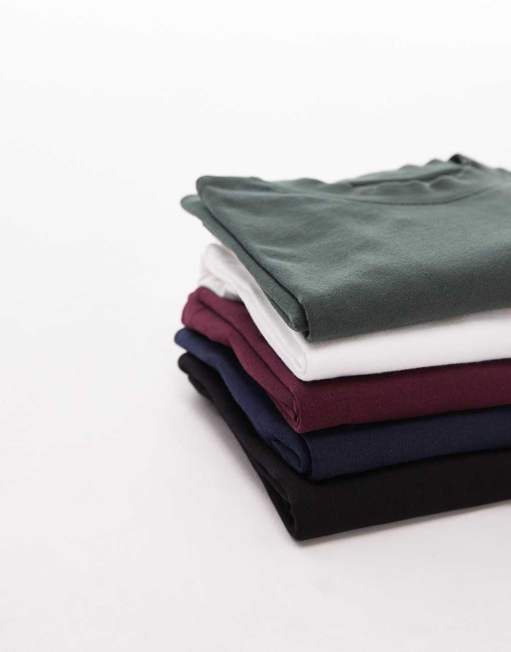 Topman 5-pack oversized fit T-shirts in black, white, red, navy and green Product Image