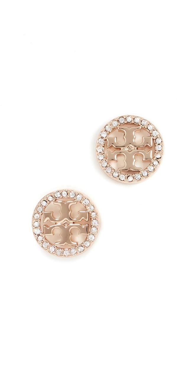 Tory Burch Crystal Logo Circle Stud Earrings Product Image