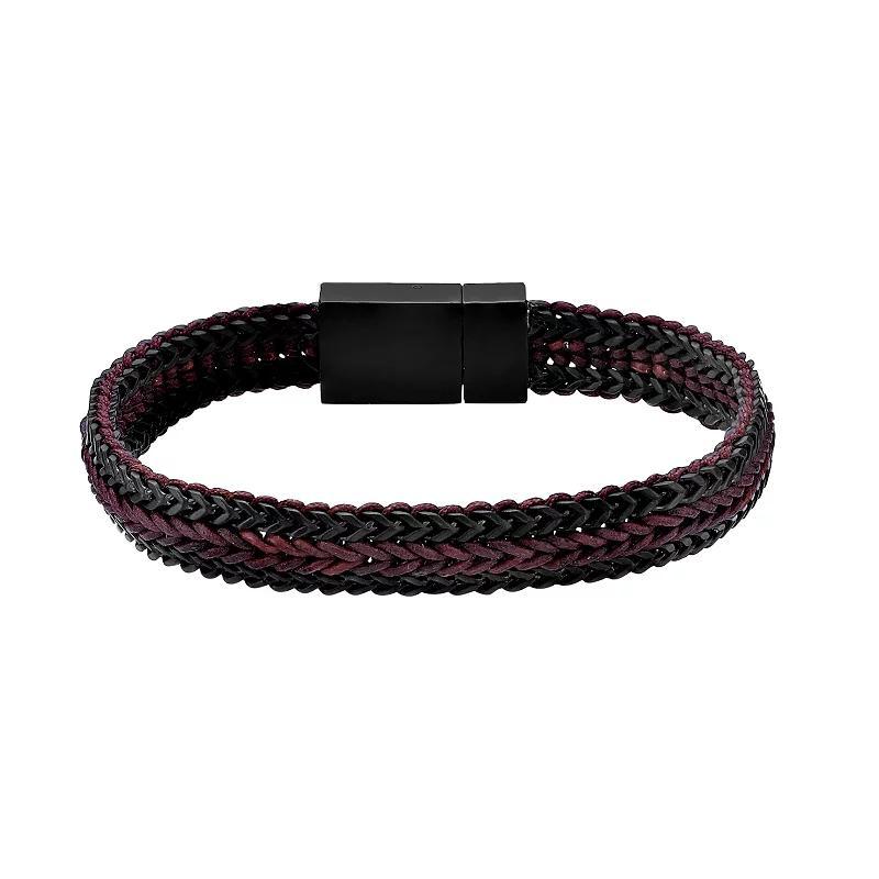 Mens LYNX Gold Ion-Plated Stainless Steel Black Cord Bracelet Product Image