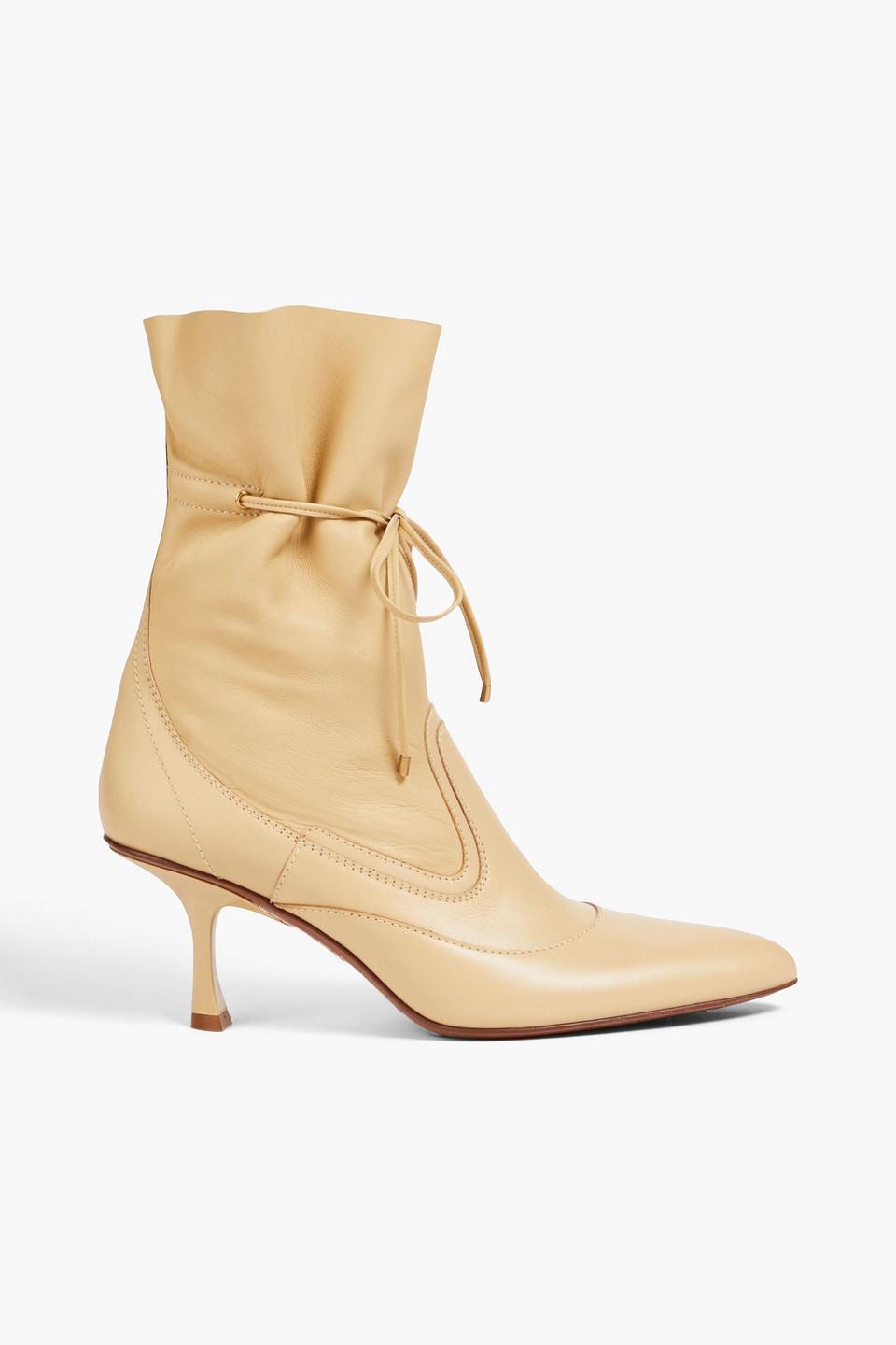 Soft Gathered Leather Ankle Boots In Beige Product Image