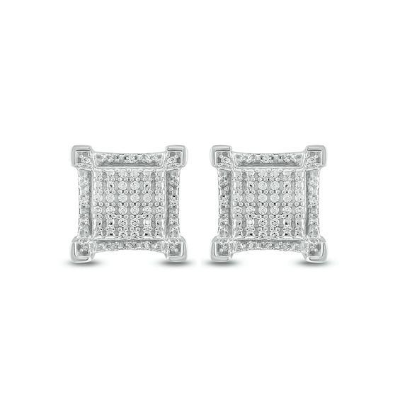 Men's 1/5 CT. T.w. Square Multi-Diamond Frame Raised Stud Earrings in 10K White Gold Product Image