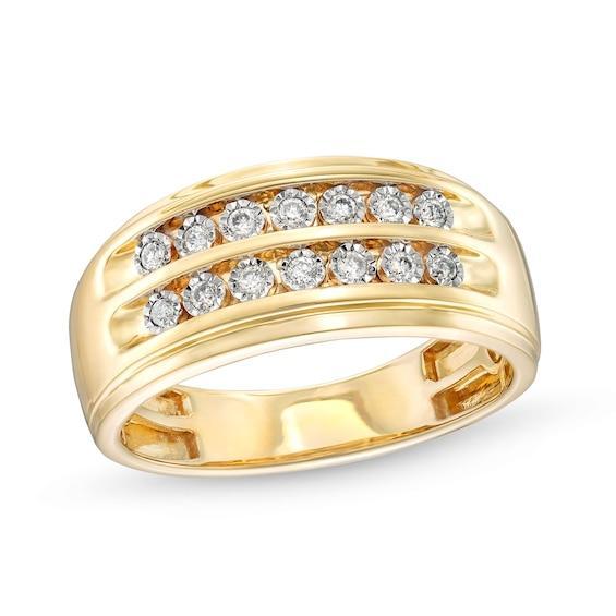 Men's 1/5 CT. T.w. Diamond Double Row Wedding Band in 10K Gold Product Image