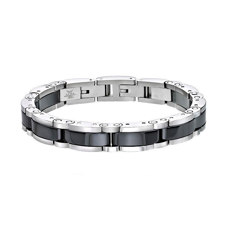 LYNX Mens Stainless Steel & Black Ceramic Link Bracelet Two Tone Product Image