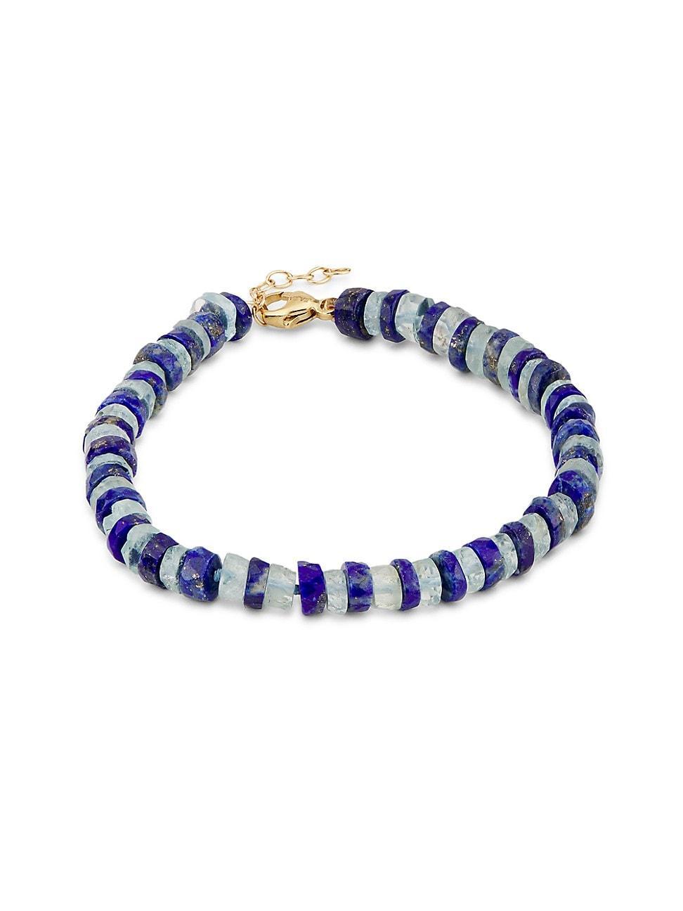 Womens Aurora 14K Yellow Gold, Lapis Lazuli & Aquamarine Beaded Bracelet Product Image