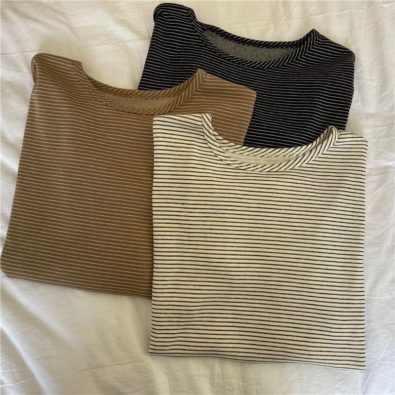 Long-Sleeve Crew Neck Striped Tee Product Image