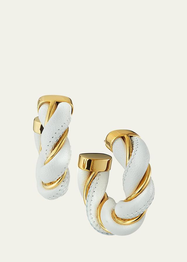 Bottega Veneta - Womens Twist Leather and Gold-Plated Sterling Silver Hoop Earrings - Brown - OS - Moda Operandi - Gifts For Her Product Image