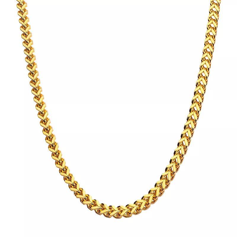 18k Gold Over Stainless Steel Franco Chain Necklace, Mens Gold Tone 4mm Product Image