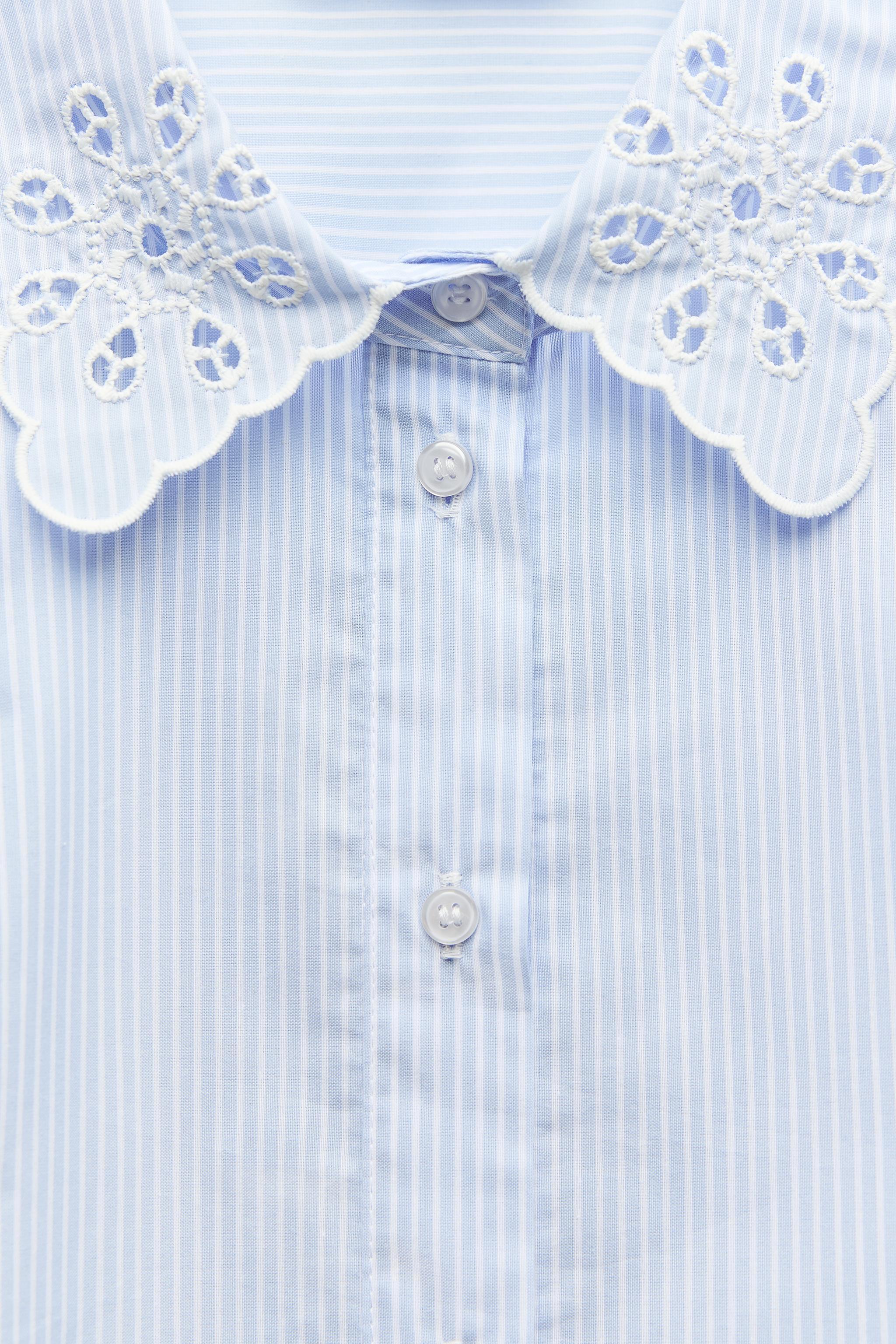 EMBROIDERED EYELET CROPPED SHIRT Product Image