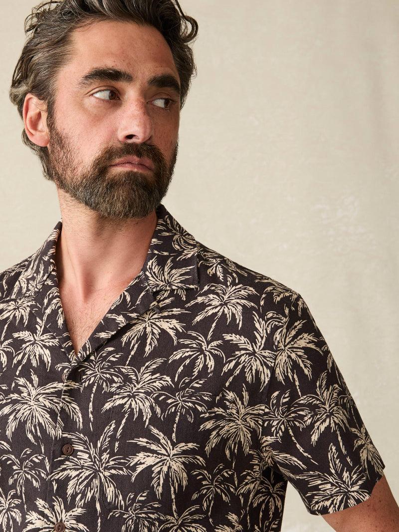 Short-Sleeve Hemp Blend Camp Shirt - Charcoal Tropic Trees Product Image