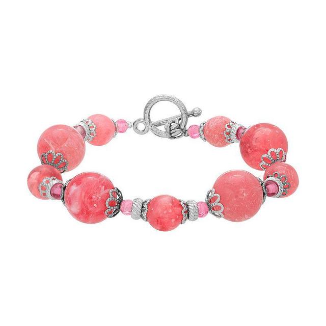 1928 Silver Tone Pink Beaded Toggle Bracelet, Womens Product Image