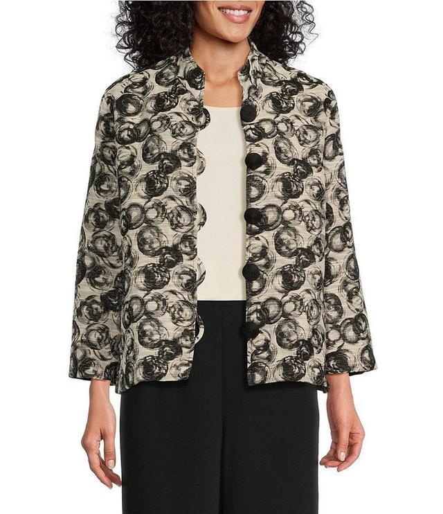 Caroline Rose Circle Back Print Jacquard Mandarin Collar Bracelet Sleeve Button Front Statement Jacket Product Image