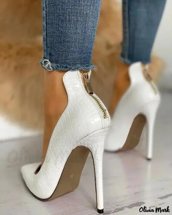 Olivia Mark – Pointed toe PU heels with zipper Product Image