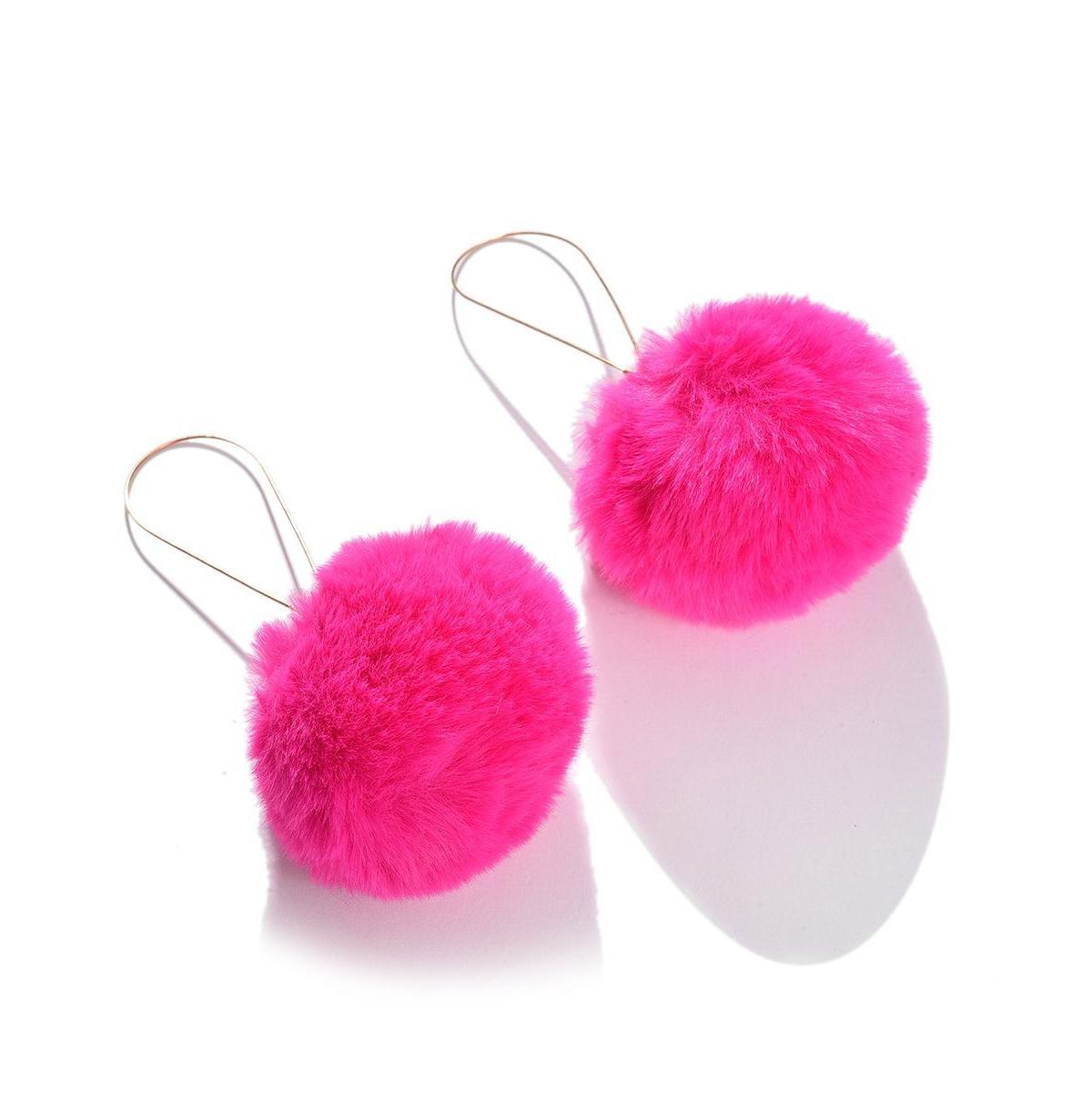 Sohi Womens Pink Fur Ball Drop Earrings Product Image