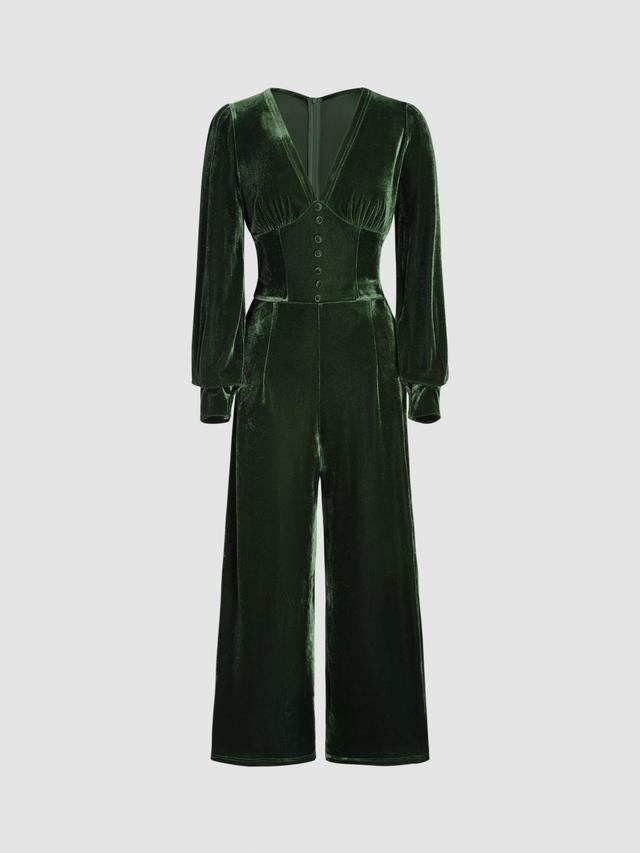 Velvet V-neck Corset Wide Leg Jumpsuit Product Image