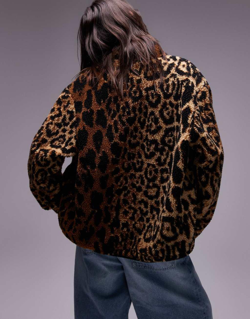 Topshop jacquard borg fleece in leopard Product Image