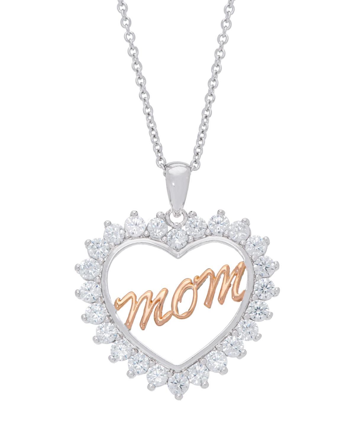 Womens Fine Silver Plated Cubic Zirconia Rose Colored Mom Pendant Necklace Product Image