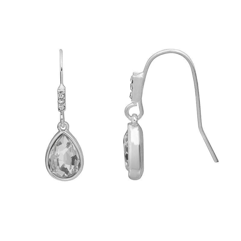 LC Lauren Conrad Silver Tone Crystal Pear Shaped Drop Earrings, Womens, Clear Product Image