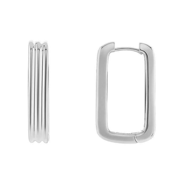 Emberly Textured Rectangle Hoop Earrings, Womens, White Product Image