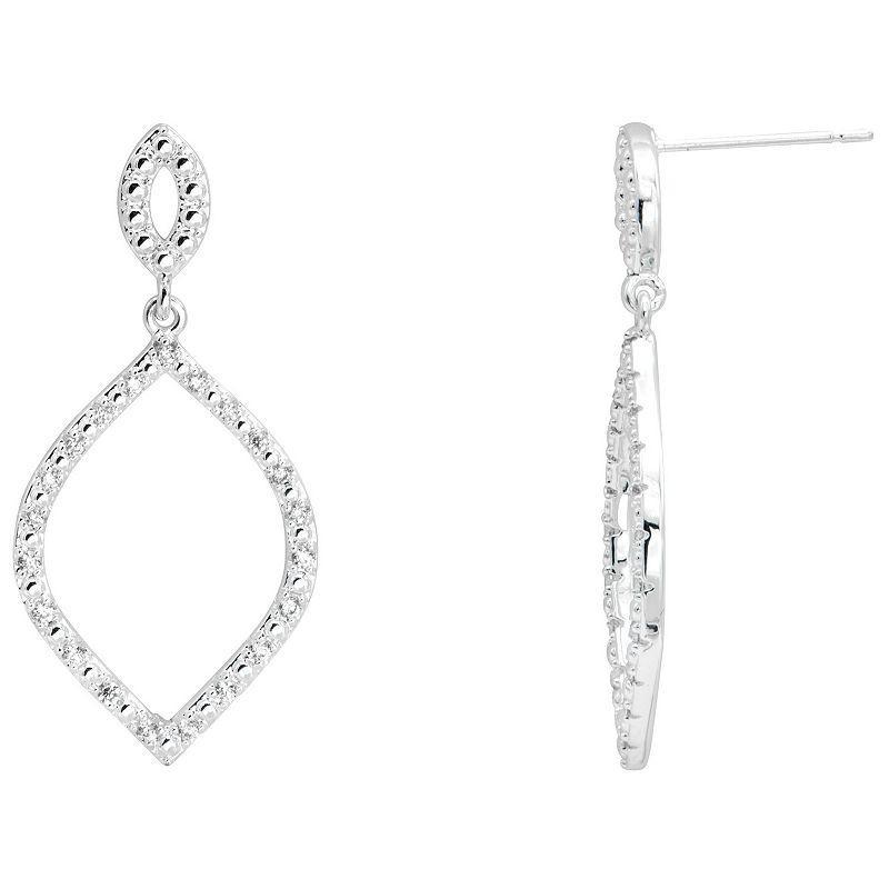 City Luxe Silver Tone Cubic Zirconia Textured Open Double Drop Earrings, Womens, Silver Tone Clear Product Image