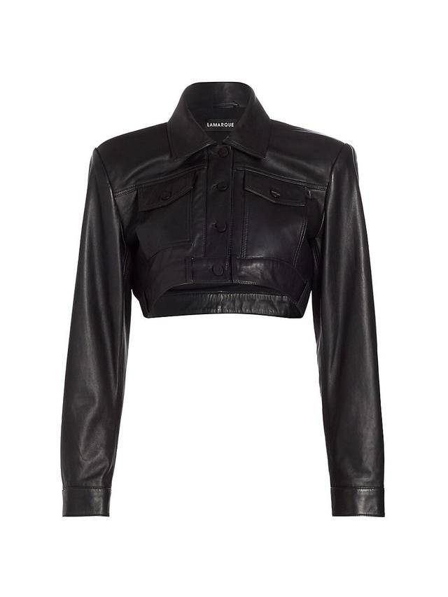 Womens Leather Crop Jacket Product Image