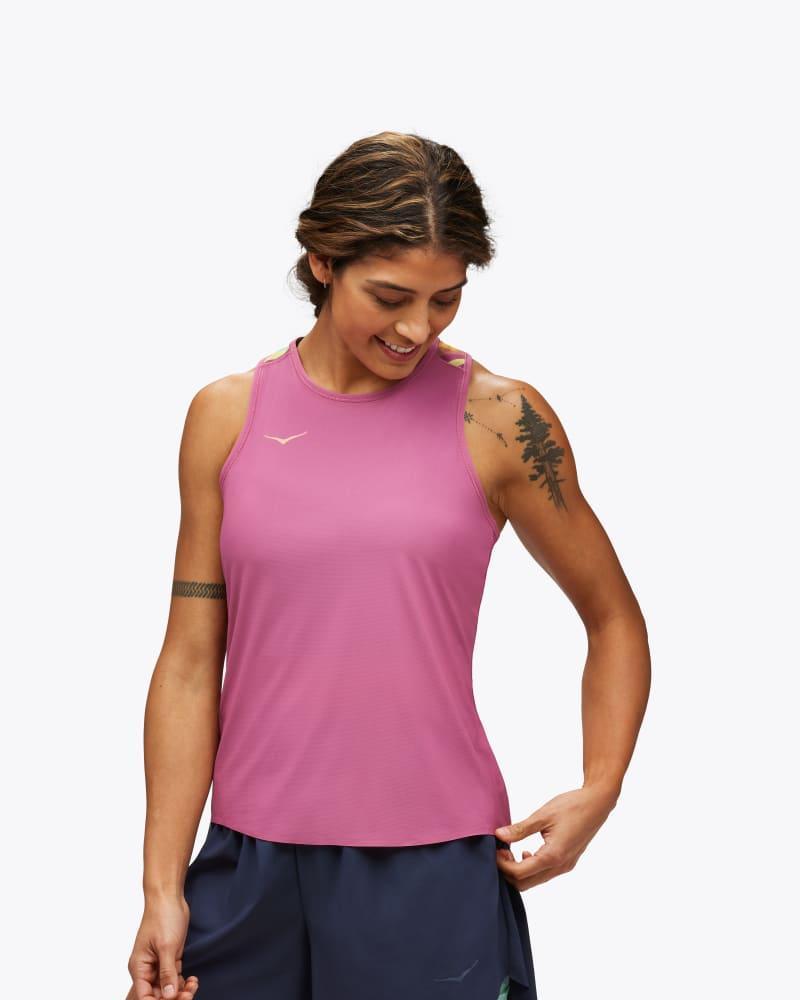 HOKA Womens Airolite Run Tank Top in Run Print, Size XL Product Image